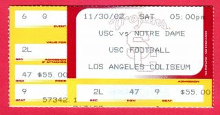 11/30/02 Usc Vs.  Notre Dame Football Ticket Stub