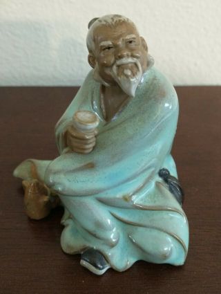 Vintage Ceramic Glazed Art Pottery Chinese Figurine Mud Man Bonsai