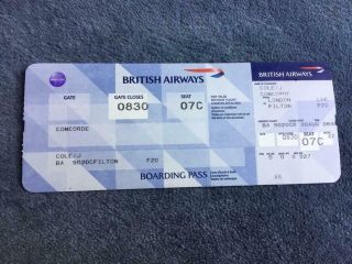 British Airways Concorde Special Flight Boarding Pass Heathrow - Filton Row 7c