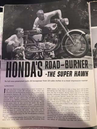 1962 Honda Hawk Motorcycle Ad Vintage Antique Motor Bike Advertising