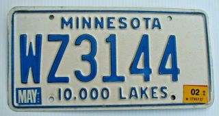 Minnesota 2002 Whiskey Convicted Drunk Driver License Plate " Wz 3144 " Dwi Dui