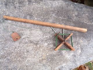 Vintage Ice Fishing Rod Hand Made Wood Handle Reel Antique Fishing Aafa Lake Hou