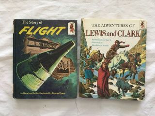 2 Vintage Step - Up Books,  The Story Of Flight & The Adventures Of Lewis And Clark