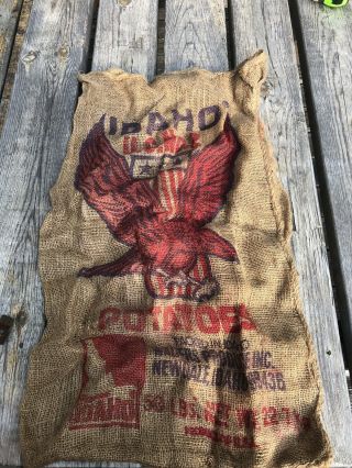 Vintage Idaho No.  2 50lb Burlap Potato Sack With Red Eagle Graphic Country Store
