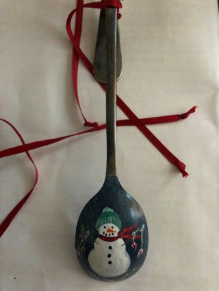 HANDMADE Vintage Silverware Christmas SPOONS Hand painted ornament Santa Snowman 3