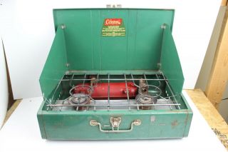 Vintage 1970s White Gas/colman Fuel Two Burner Coleman Stove 413g Green Usa