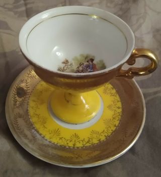 Vintage Royal Vienna China - Yellow & Gold Demitasse Cup & Saucer,  Romance
