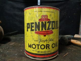 Vintage Pennzoil 1 One Gallon Motor Oil Can,  Empty,  The Tough Film,  For Display