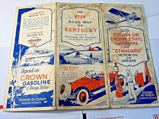 Vintage 1928 Standard Oil Co Crown Gas Road Map Kentucky Advertising Memorabilia