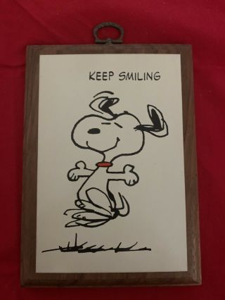 Rare Vintage 1971 Snoopy Keep Smiling Wood Plaque Springbok United Feature Syn.