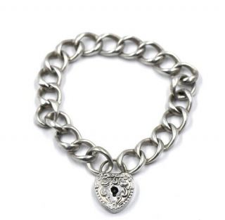 Antique Victorian Heart Locket Charm Chain Bracelet Repousse Sterling Silver 925