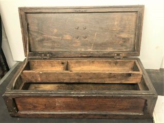 Antique Small Benchtop Carpenters Chest - Wooden Tool Box With Tray