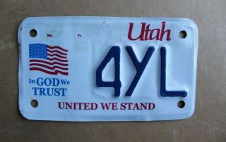 Utah In God We Trust United We Stand Motorcycle License Plate