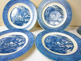 Set Of 4 Vintage Royal China Currier & Ives The Old Grist Mill Dinner Plates 10 "