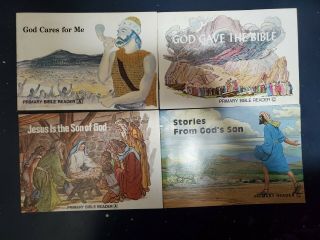 4 Vintage Primary Bible Readers - Home School Daily Bible Lesson 1973,  1974,  1988
