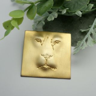 Vintage Jj Jonette Jungle Cat Face Square Matte Gold Pin Brooch