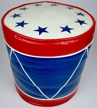 Vintage Mcm Round Hassock Drum Ottoman Foot Stool Patriotic Usa America July 4th