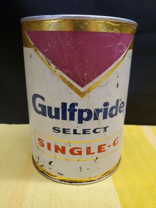 Vintage 1950s Gulfpride Gulf Single - G Motor Oil One Quart Can - Empty