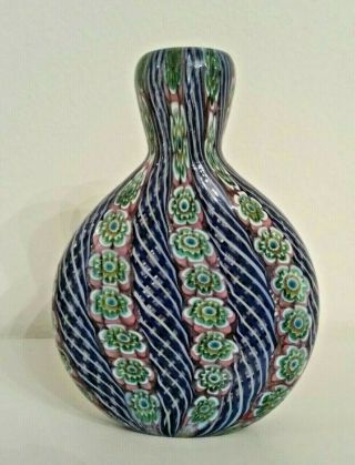 Vintage Murano Italian Millefiori Art Glass Bud Vase / Flask Antique Italy