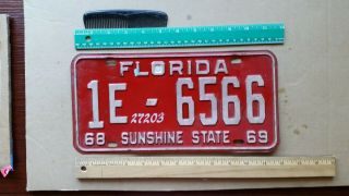 License Plate,  Florida,  1968 - 1969,  Sunshine State,  1 E - 6566