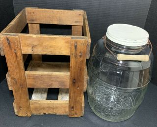 Antique Pickle Jar Orig Wood Storage Crate Duraglas Barrel Glass Old Store Candy