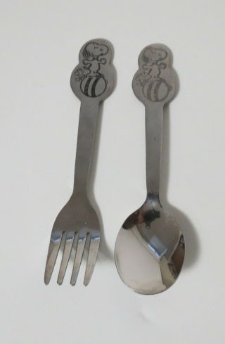 Vintage Danara Snoopy Childs Silverware Stainless Spoon Fork Peanuts 1965