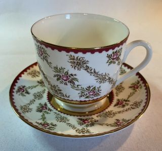 Vintage Lomonosov Tea Cup & Saucer Made In Russia Flowers Marked Ussr