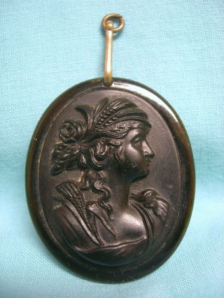 Antique Victorian Whitby Jet Hand Carved Cameo Pendant