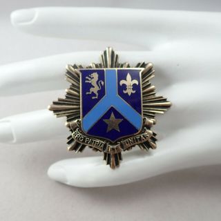 Vtg 101st Signal Battalion Crest Coat Of Arms Blue Enamel Gold Tone Pin Brooch