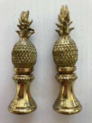 Pineapple Lamp Shade Finials (2) Brass Replacement Parts 2 - 1/4 " - Vintage