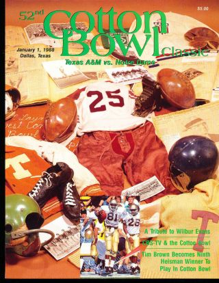 1988 Cotton Bowl Football Program Texas A&m Vs Notre Dame A6