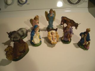 Set Of 9 Vintage Nativity Figures/animals Hand Painted From Italy 4” To 5” Tall