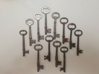 12 Antique & Vintage Skeleton Keys,  All Solid Barrell,  2.  75 ", .