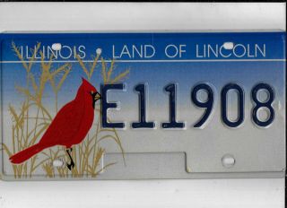 Illinois License Plate " E11908 " Environmental Cardinal Graphic