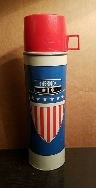 Vintage Thermos Us Flag Red White & Blue No 2442/32 1975 King - Seeley 13.  5 " Tall