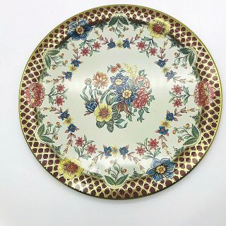 Vintage Daher Decorated Ware Metallic Tin 10 " Round Tray Floral Made In England