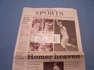 4 Straight Home Runs La Dodgers Ticket Stub Sept 18,  2006 And Newspaper La Times