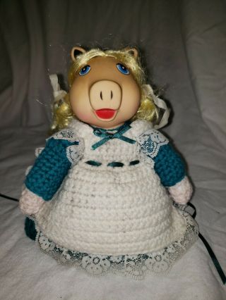 Vintage Miss Pig Air Freshener Cover Hand Made Crochet Dress 121