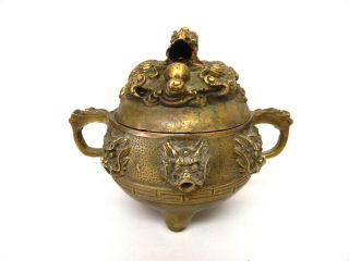 Vintage Brass Chinese Dragon Incense Burner Asian Patina Cup Pot Rare Antique 1