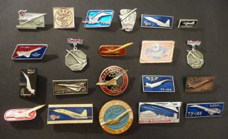 Set Of 21 Ussr Soviet Badge Aviation Aircraft Tupolev Tu - 144