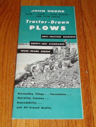 1957 - 1958 John Deere Tractor - Drawn Plow Sales Brochure 555h 666h 777h