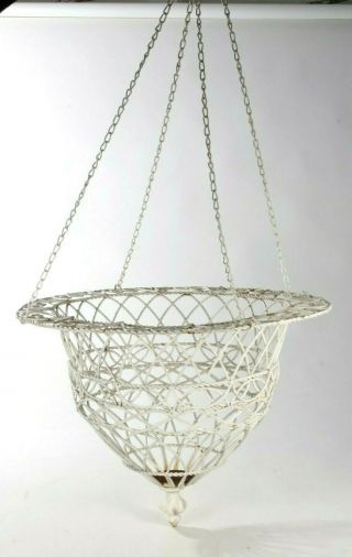 Vintage Large White Wrought Iron Chandelier Hanging Basket Planter Flower Holder