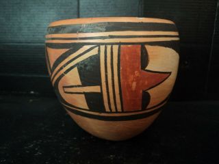Vtg Antique Native American Hopi Pueblo 3 1/2 " Tall Polychrome Jar Pot Unsigned