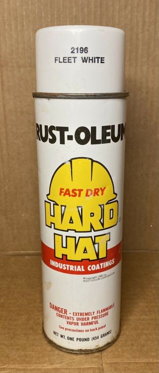 Vintage Rust Oleum Hard Hat 2196 Fleet White Spray Paint Can - 1982