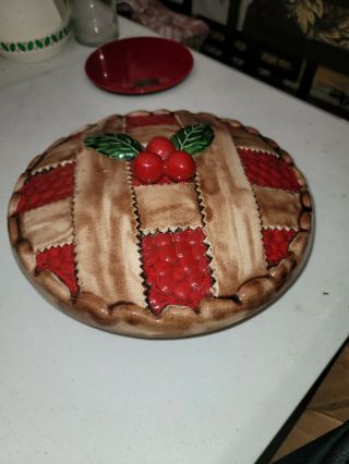 Vintage Ceramic Cherry Pie Keeper Covered Dish Plate Made In Portugal