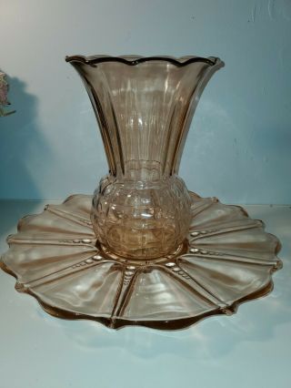 Vintage Anchor Hocking Oyster And Pearl Pink Depression Glass Platter - 13in Vase