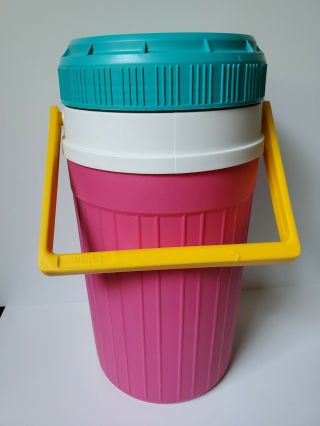 Vintage Igloo 1/2 Half Gallon Water Jug Cooler - Pink Yellow Teal 90’s Retro