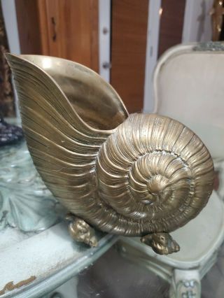 Vintage Brass Nautilus Shell Planter 8 " Tall See Photos