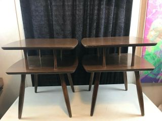Matching Vintage Mid Century Modern Wood Side Tables 2 Tier Post 19.  75 "