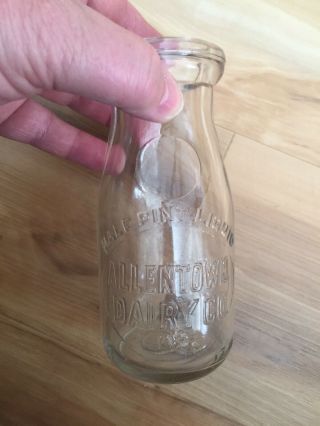 Vintage Glass Half Pint Milk Bottle Jug Allentown Pa Dairy